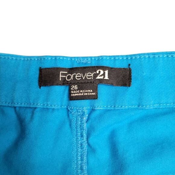 Jeans NEW! Forever 21 Turquoise Colored Denim High Rise Lightweight Straight NEW - Picture 9 of 11